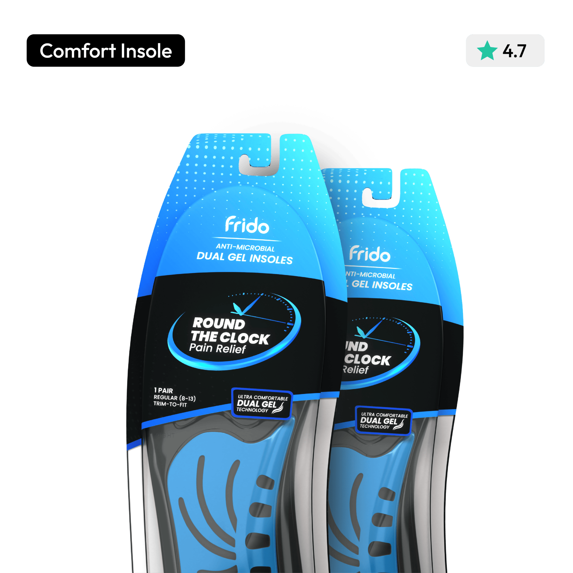 Gel Cloud insoles packaging with 'Trim to Fit' and comfort rating.