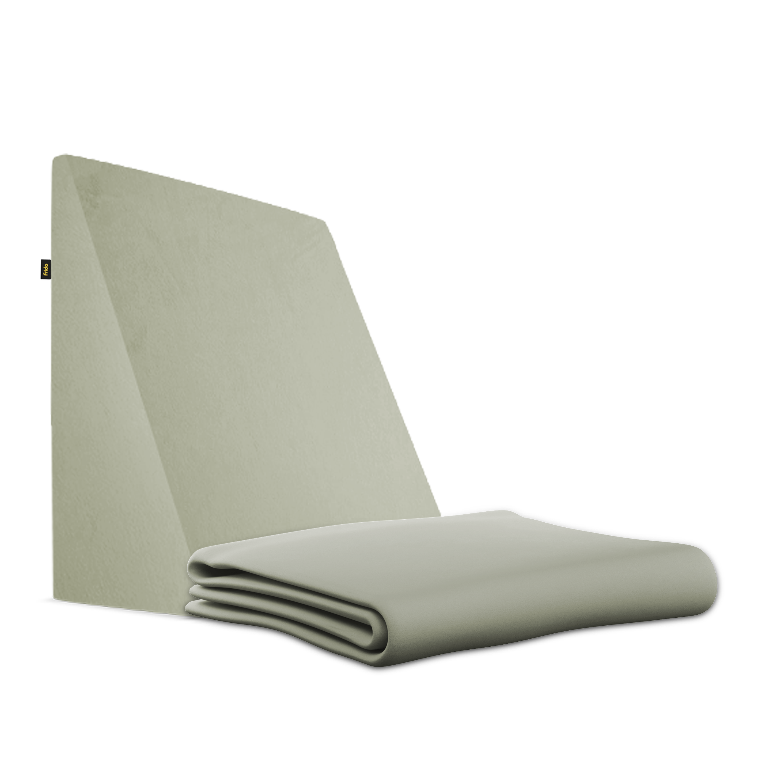 Gray wedge pillow with soft cover on a white background.