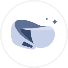 Virtual reality headset icon with stars, inside a circular border.