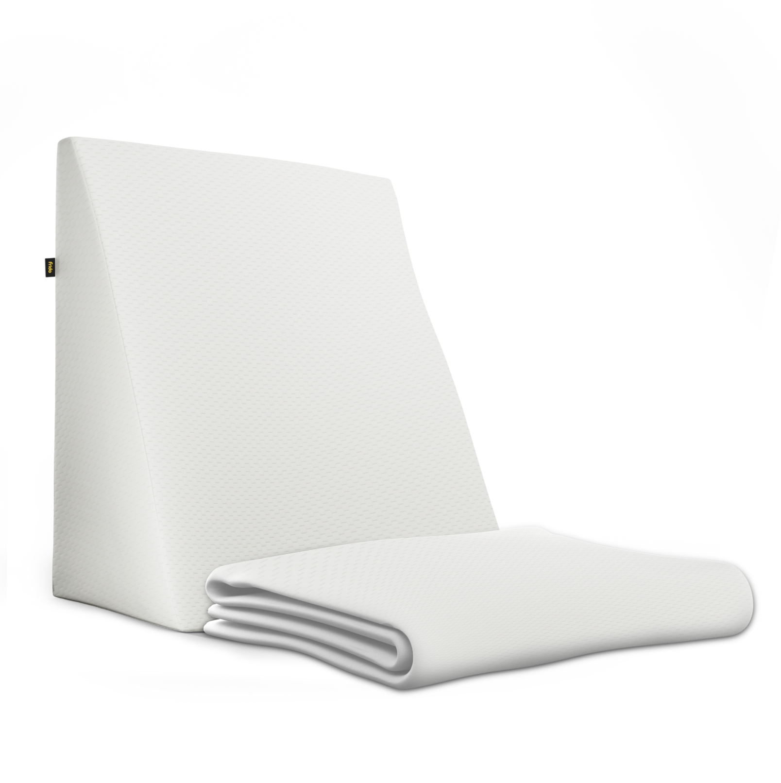 Gray wedge pillow with soft cover on a white background.